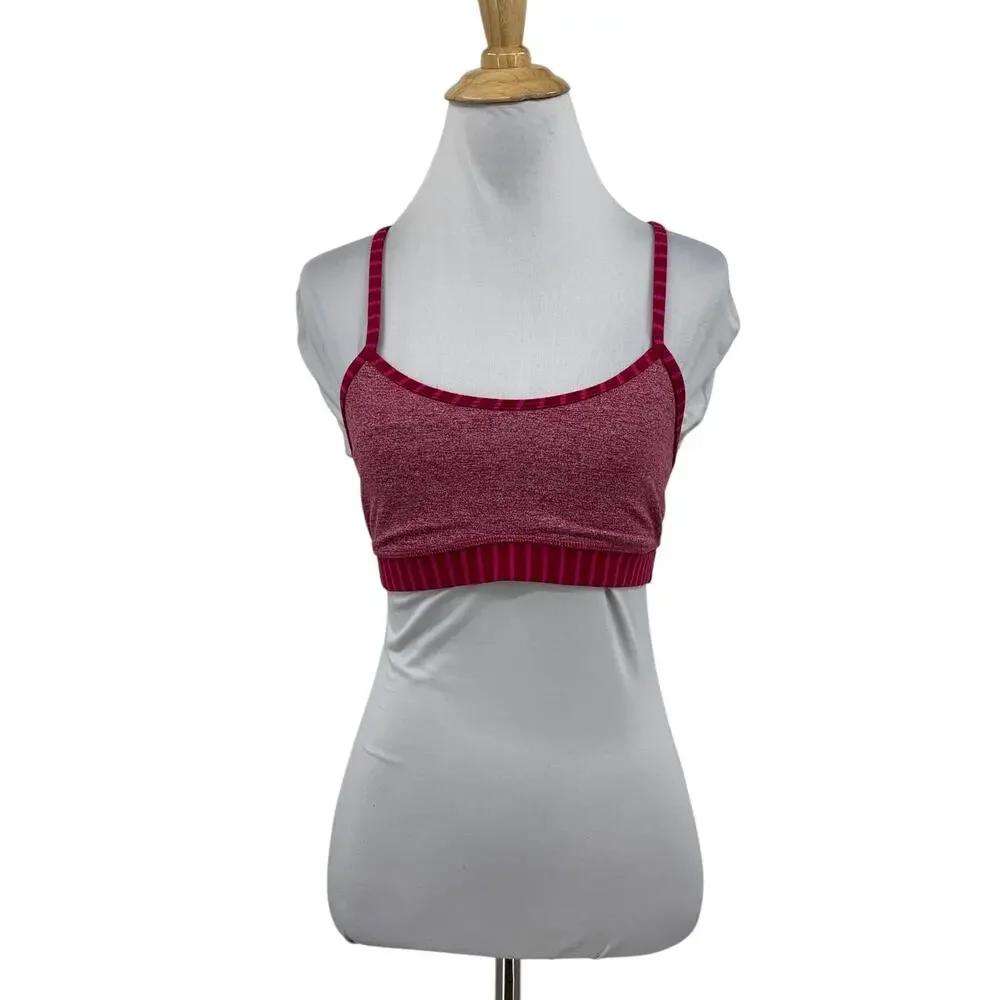 Lululemon Sports Bra Womens 6 Wine Fuchsia Striped Flow Y Nulu Mesh‎ Panel